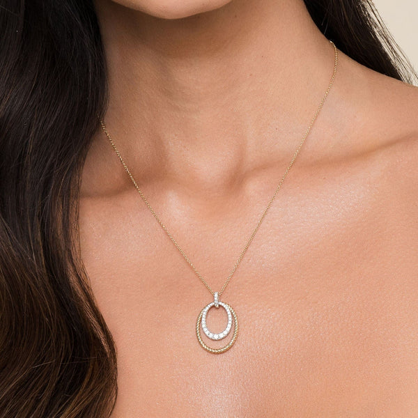 Gabriel & Co. Necklaces 14K White-Yellow Gold Oval Twisted Rope and Pave Diamond Pendant Necklace
